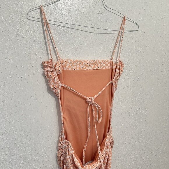 Lulus Wildflower Power Coral Floral Tie-Back Ruched Bodycon Dress Womens M NWT - Picture 7 of 11